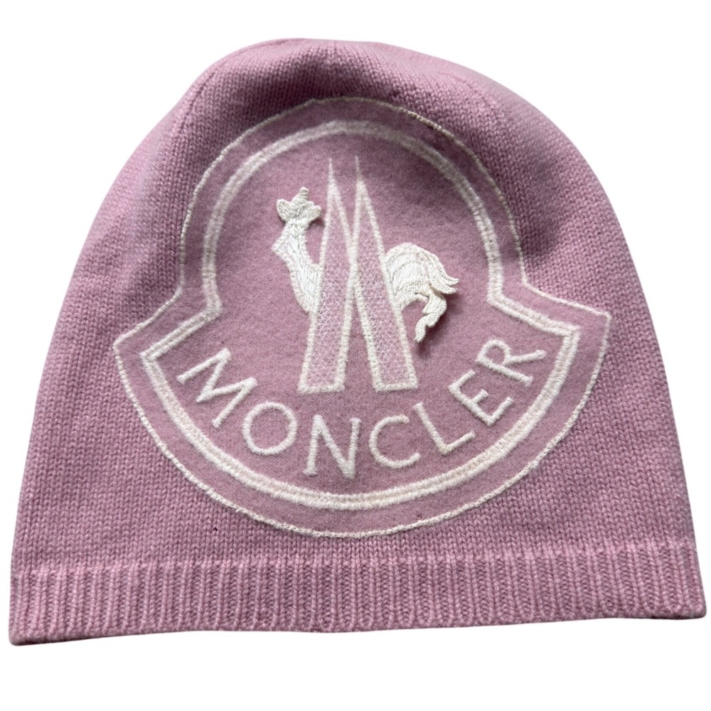 Moncler Berretto Tricot Pink Knit Beanie Hat Embroidered Logo D20939961150